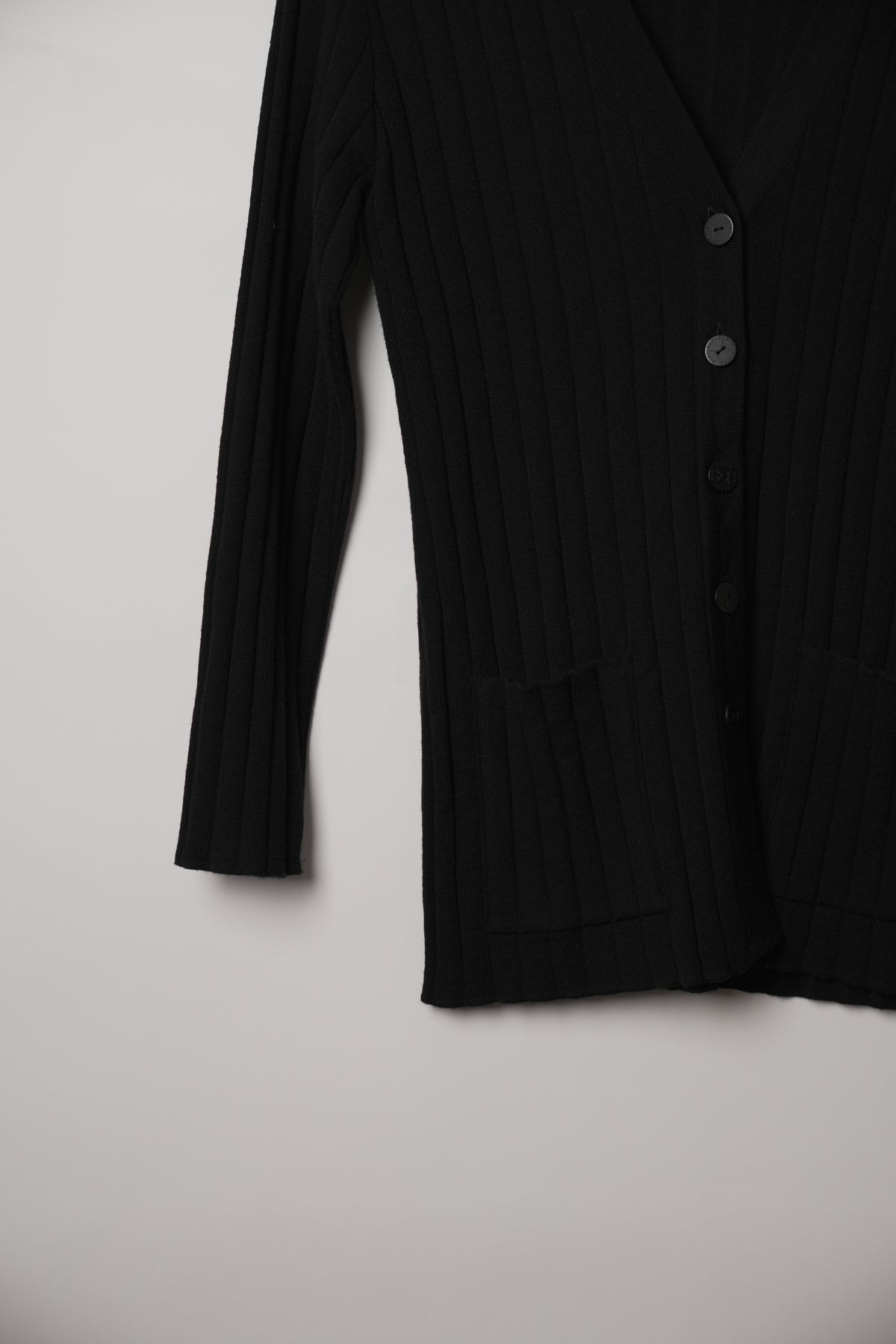 Hanae Mori Black V Neck Button Down Cardigan