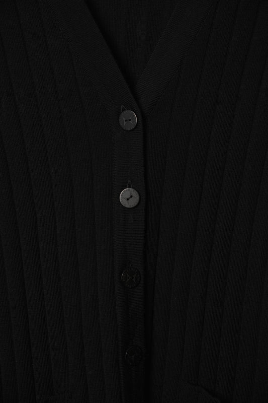 Hanae Mori Black V Neck Button Down Cardigan