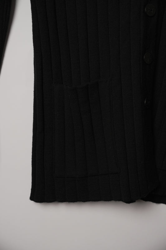 Hanae Mori Black V Neck Button Down Cardigan