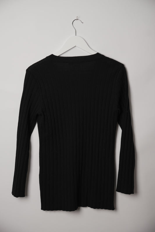 Hanae Mori Black V Neck Button Down Cardigan