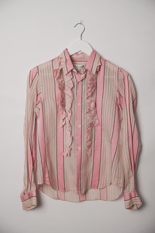 Robe de Chambre Comme des Garçons Pink Stripe Ruffle Blouse AD2000