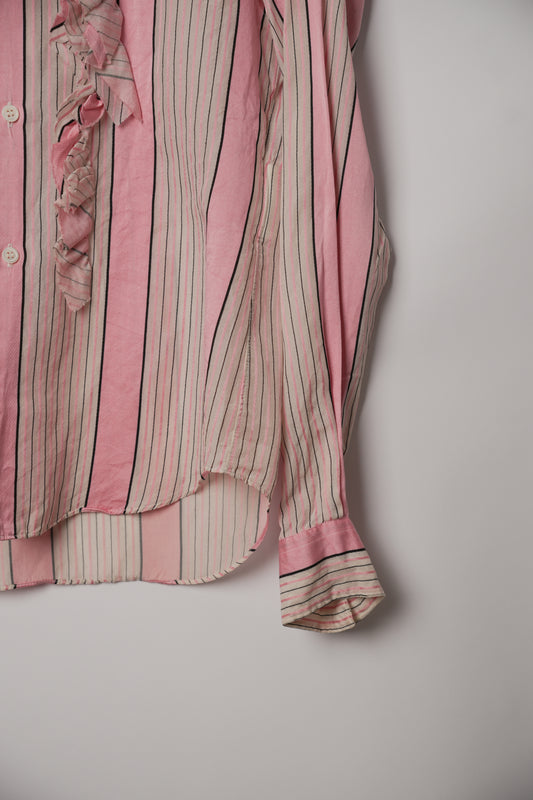 Robe de Chambre Comme des Garçons Pink Stripe Ruffle Blouse AD2000