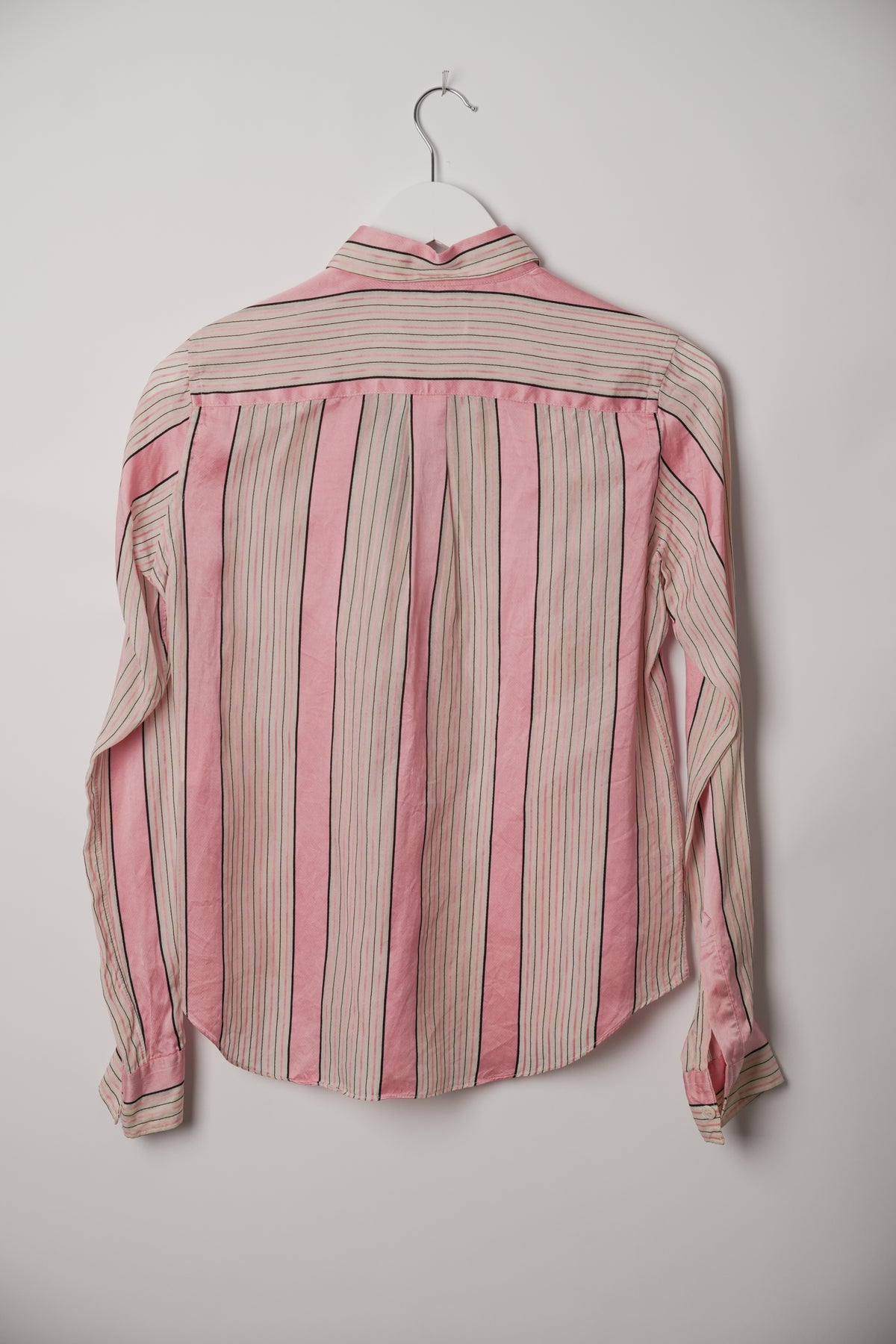 Robe de Chambre Comme des Garçons Pink Stripe Ruffle Blouse AD2000