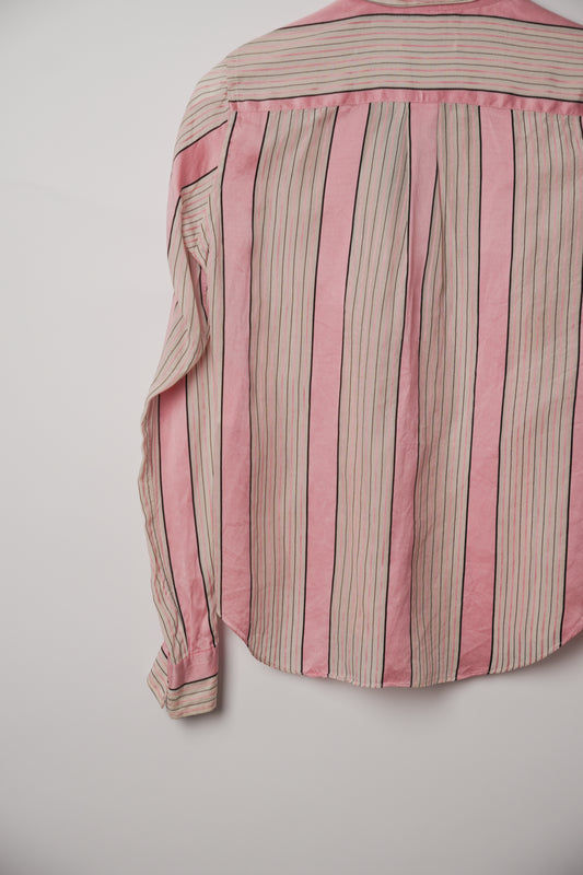 Robe de Chambre Comme des Garçons Pink Stripe Ruffle Blouse AD2000