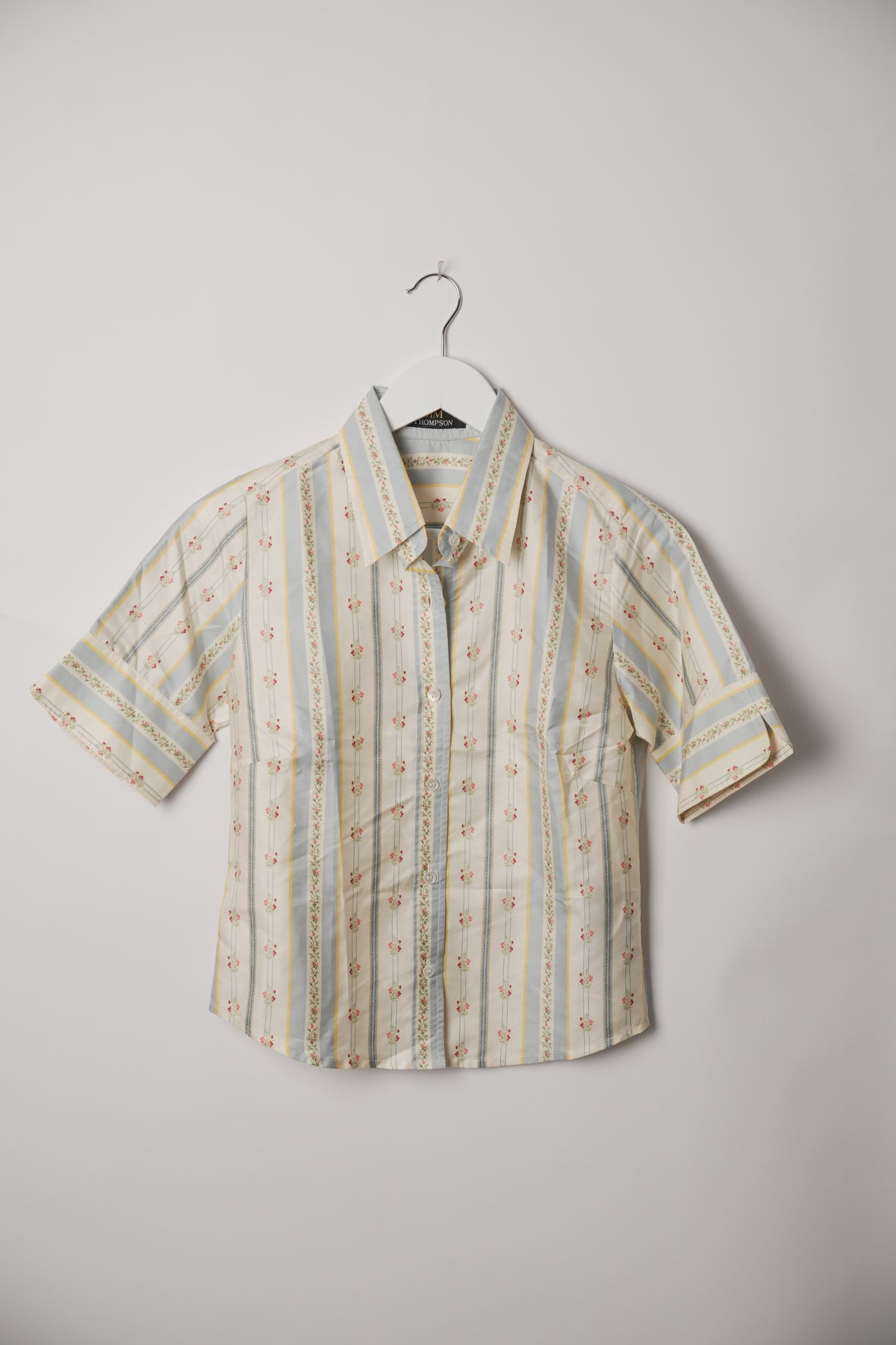 Jim Thompson Silk Floral Stripe Short Sleeve Blouse