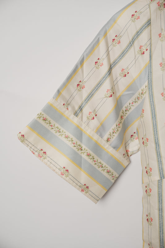 Jim Thompson Silk Floral Stripe Short Sleeve Blouse