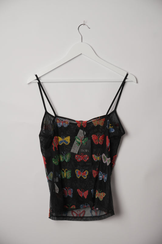 Krizia Butterfly Print Beaded Camisole Top BNWT