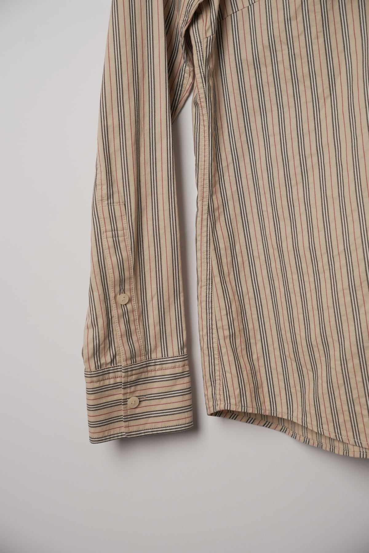 Burberry London Nova Stripe Ruffle Long Sleeve Button Down Blouse