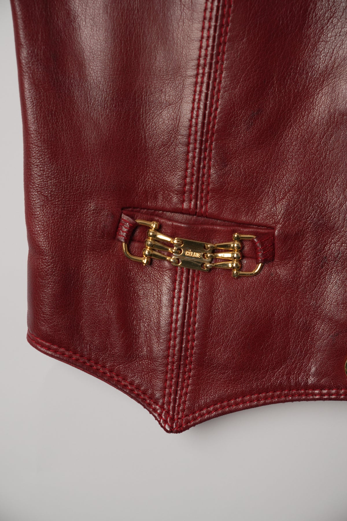 Celine Burgundy Leather Vest with Gold Buttons