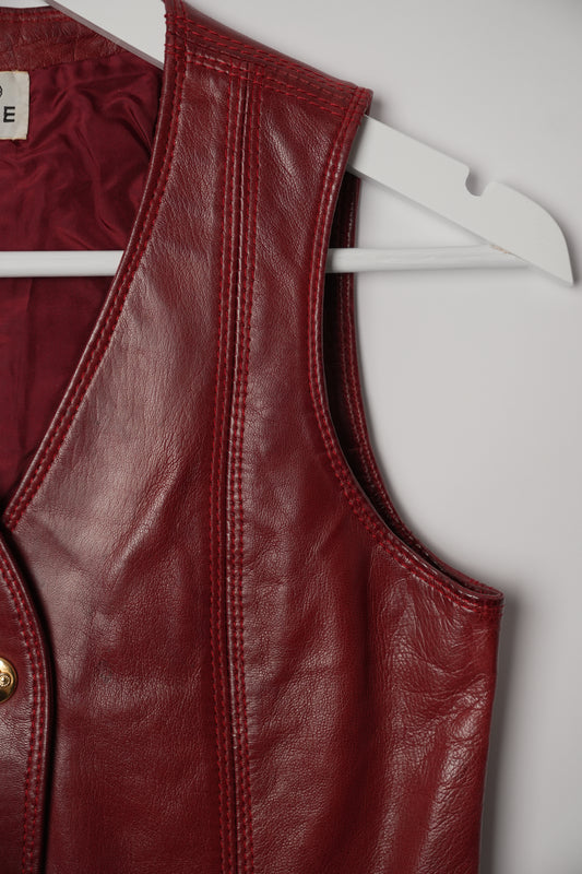 Celine Burgundy Leather Vest with Gold Buttons