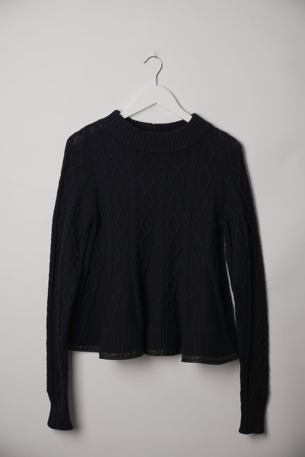 Sacai Navy Cable Knit Peplum Sweater