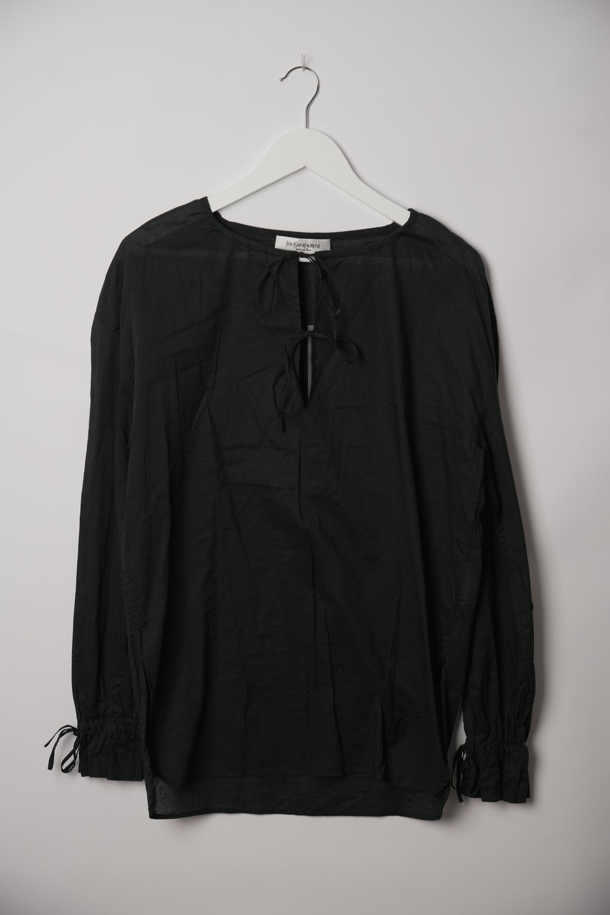 Yves Saint Laurent Rive Gauche Keyhole Tie Balloon Sleeve Blouse