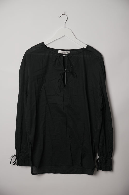 Yves Saint Laurent Rive Gauche Keyhole Tie Balloon Sleeve Blouse