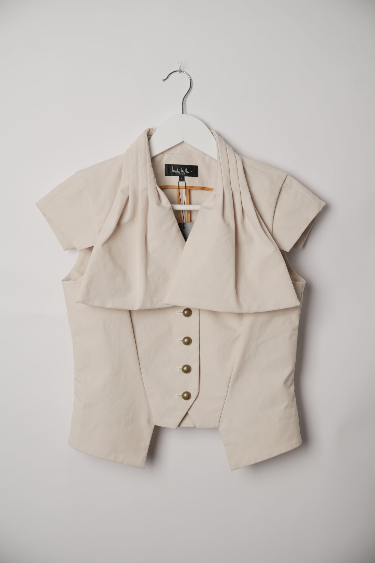 Nicole Miller New York Button Down Vest with Pleated Cape Collar