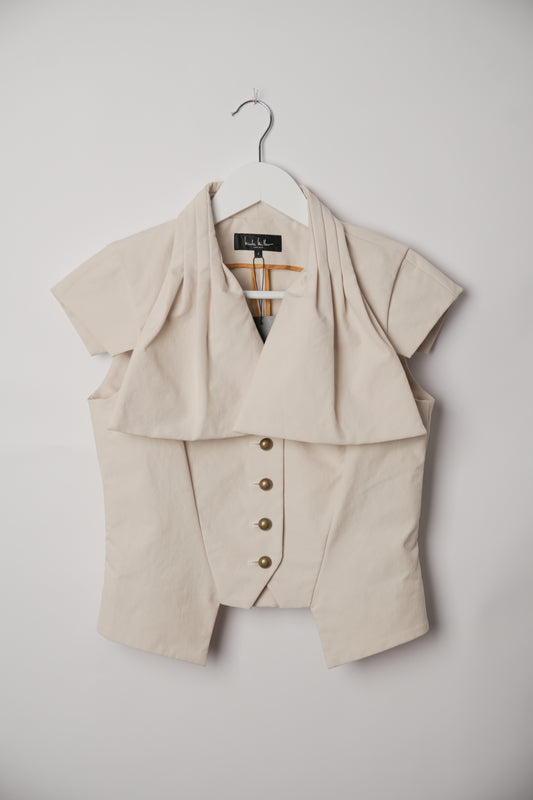 Nicole Miller New York Button Down Vest with Pleated Cape Collar