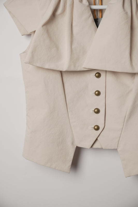 Nicole Miller New York Button Down Vest with Pleated Cape Collar