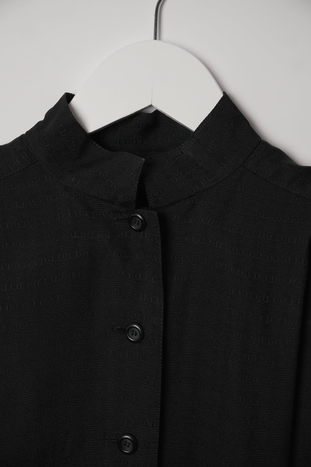 Christian Dior Pret a Porter Silk Mandarin Collar CD Monogram Jacquard Blouse Sz 9