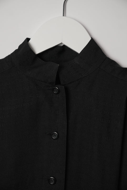 Christian Dior Pret a Porter Silk Mandarin Collar CD Monogram Jacquard Blouse Sz 9