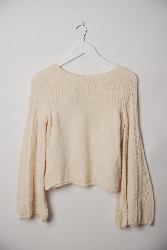 Oscar de la Renta Cream Bell Sleeve Cable Knit