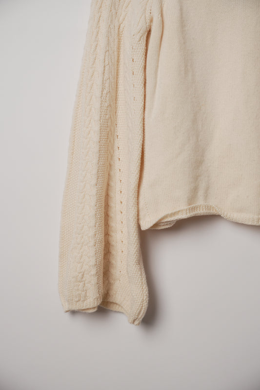Oscar de la Renta Cream Bell Sleeve Cable Knit