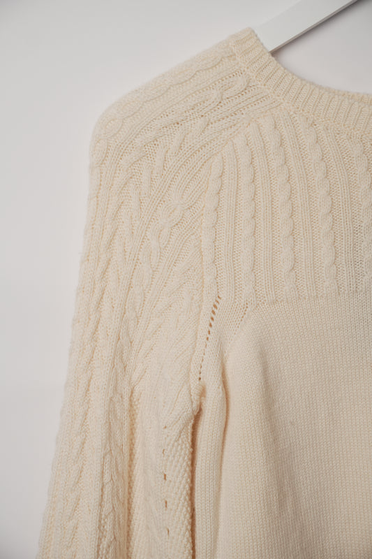 Oscar de la Renta Cream Bell Sleeve Cable Knit