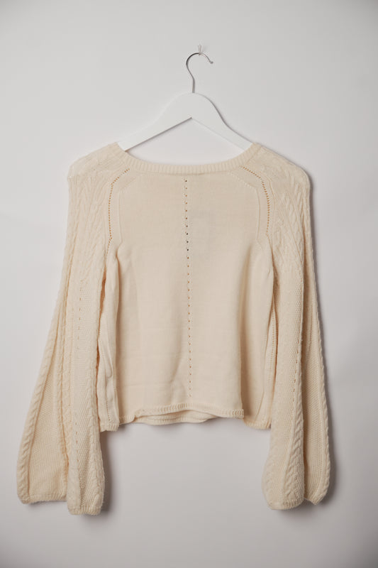 Oscar de la Renta Cream Bell Sleeve Cable Knit