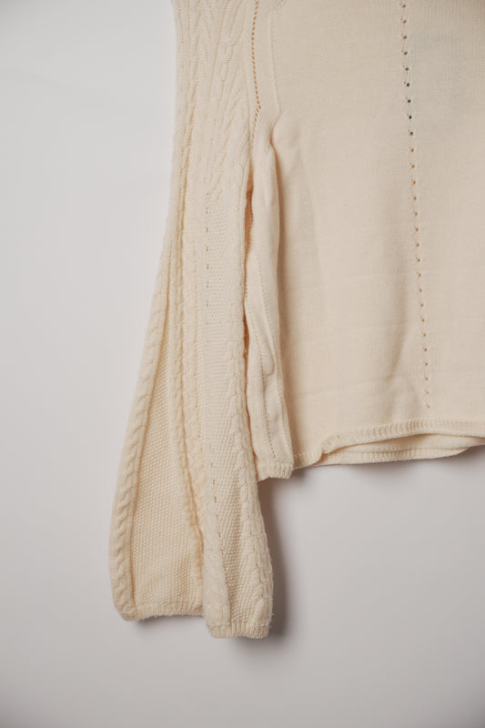 Oscar de la Renta Cream Bell Sleeve Cable Knit