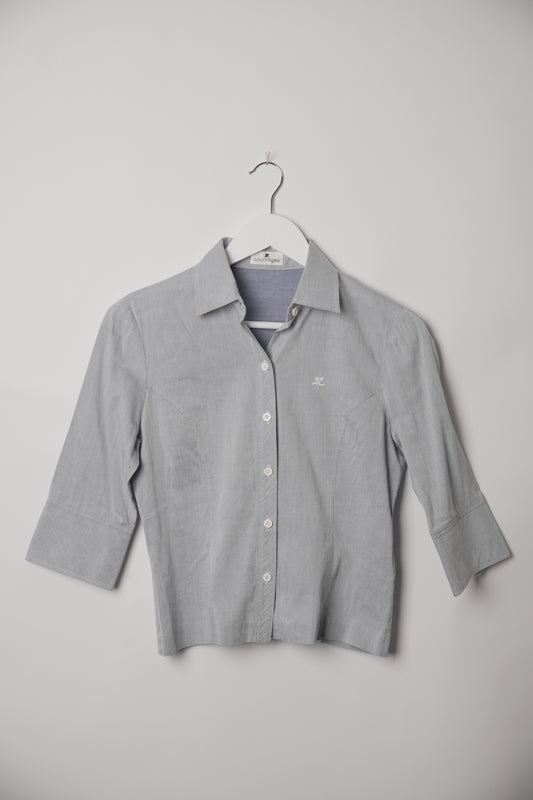 Courrèges Grey Stripe 3/4 Sleeve Button Down Shirt