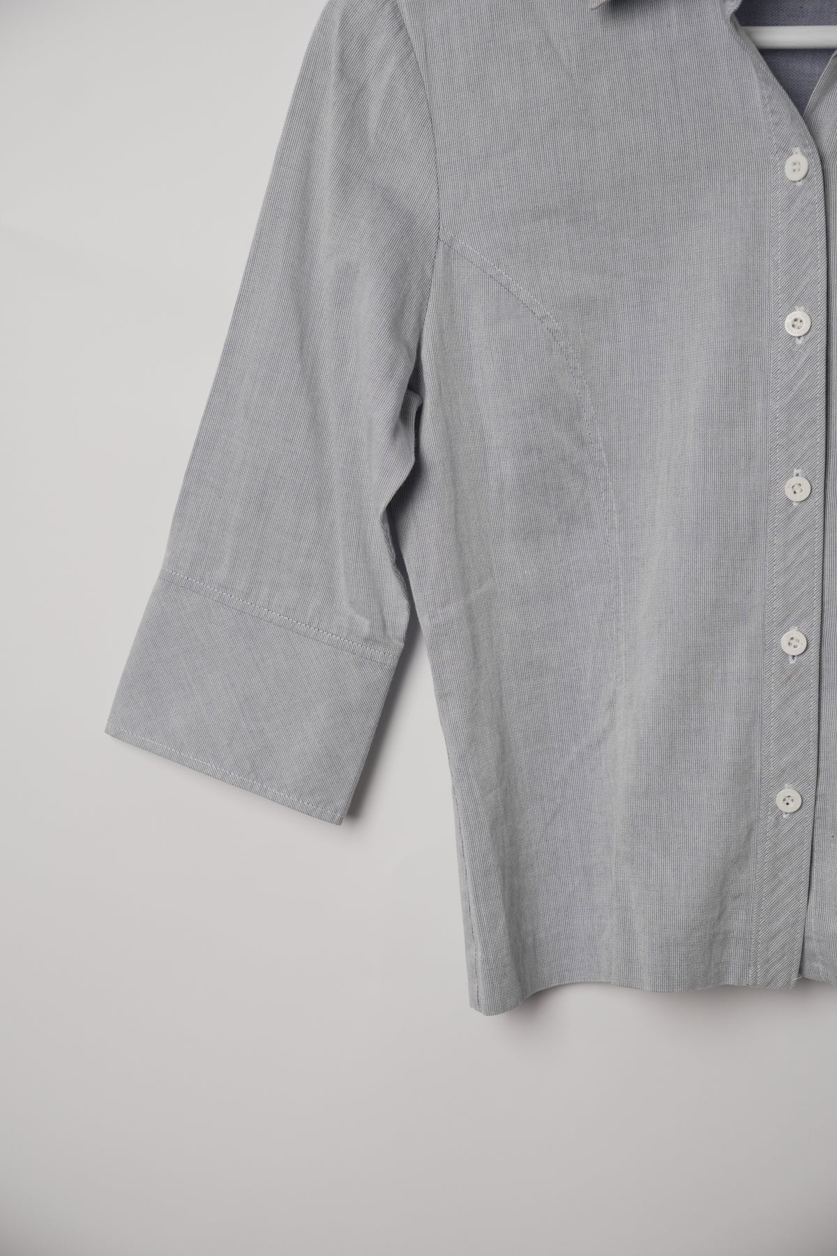 Courrèges Grey Stripe 3/4 Sleeve Button Down Shirt