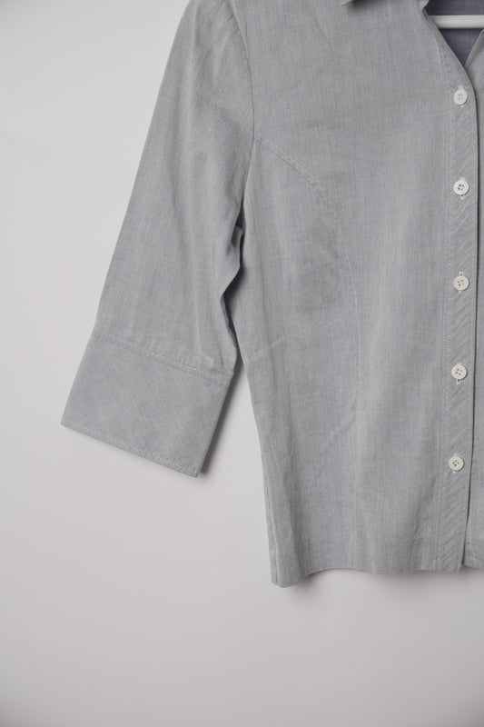 Courrèges Grey Stripe 3/4 Sleeve Button Down Shirt