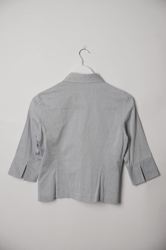 Courrèges Grey Stripe 3/4 Sleeve Button Down Shirt