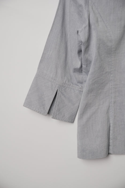 Courrèges Grey Stripe 3/4 Sleeve Button Down Shirt
