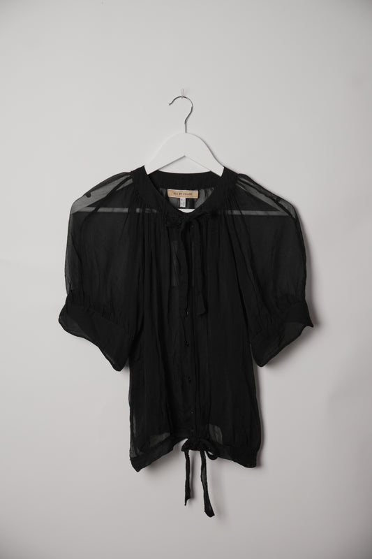 See by Chloé Sheer Chiffon Short Sleeve Button Down Blouse