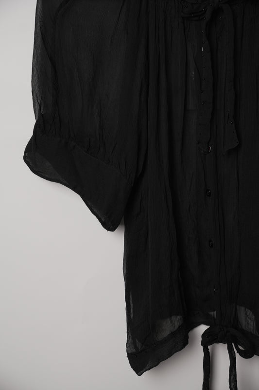 See by Chloé Sheer Chiffon Short Sleeve Button Down Blouse