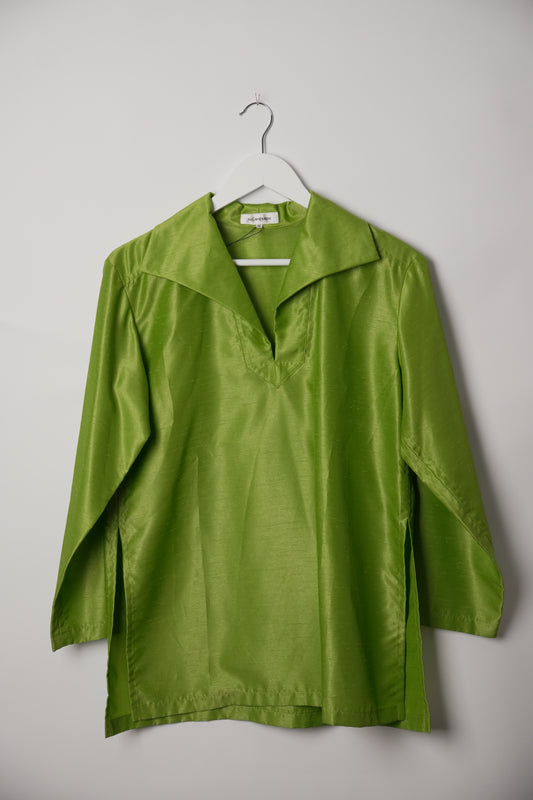 Yves Saint Laurent Avocado Green Long Sleeve Tunic Blouse with Wide Collar