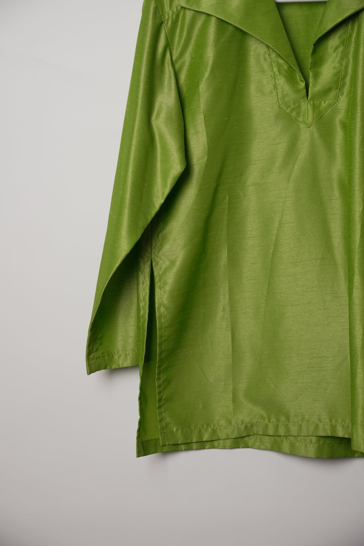 Yves Saint Laurent Avocado Green Long Sleeve Tunic Blouse with Wide Collar