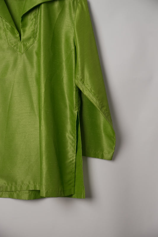 Yves Saint Laurent Avocado Green Long Sleeve Tunic Blouse with Wide Collar