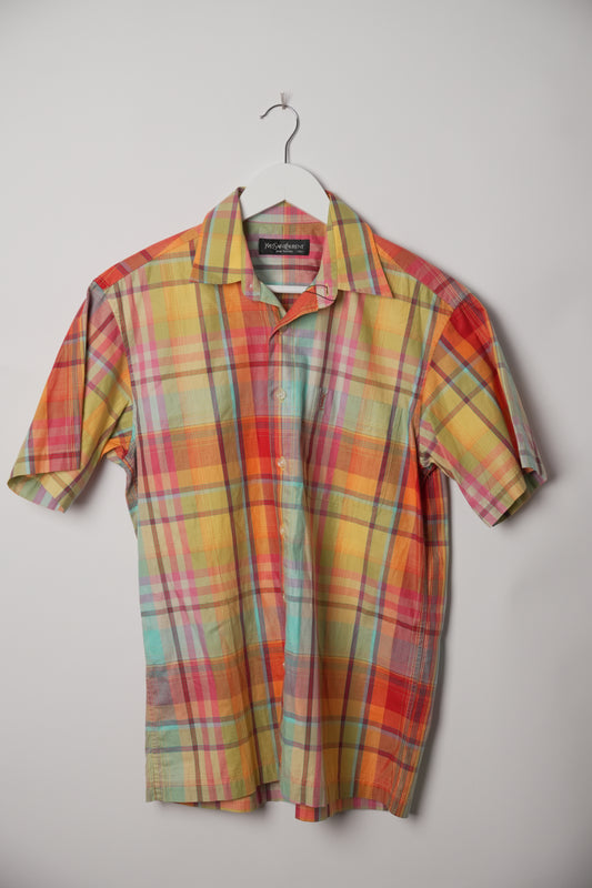 Yves Saint Laurent Pour Homme Plaid Short Sleeve Shirt