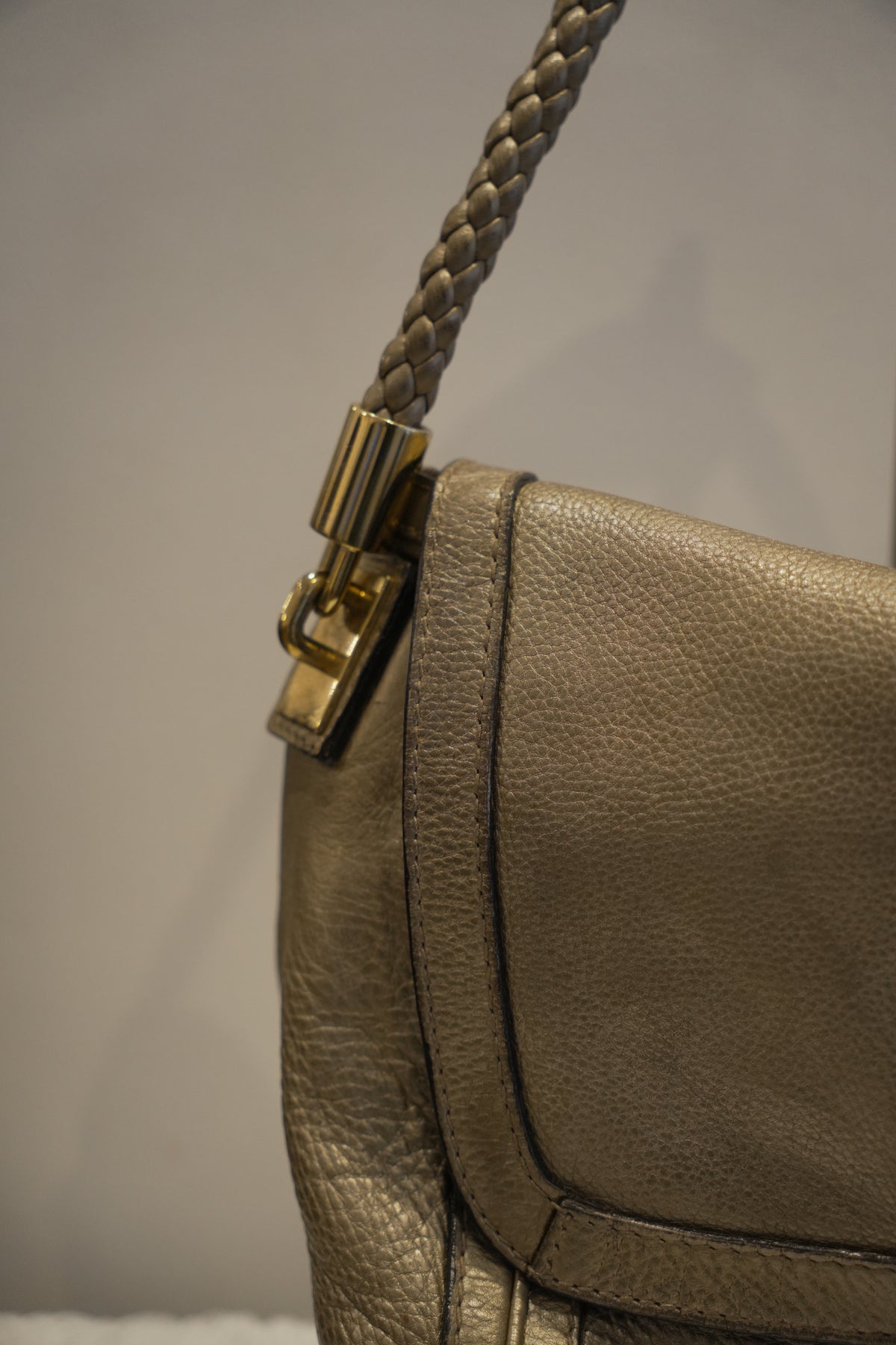 Gucci Silver Metallic Bamboo Bella 282301 Leather 2Way Handbag