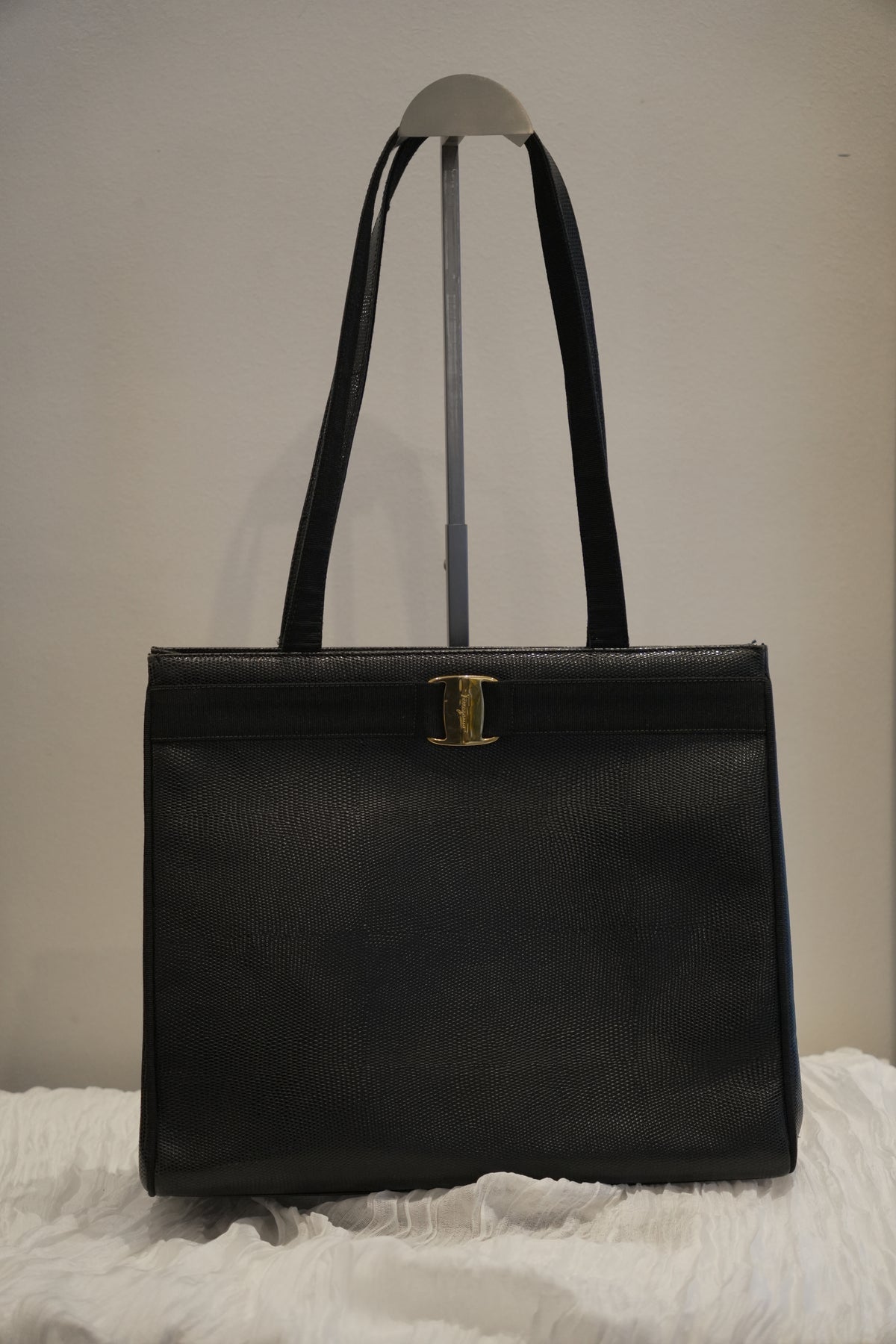 Salvatore Ferragamo Pebbled Leather Large Double Strap Tote Bag