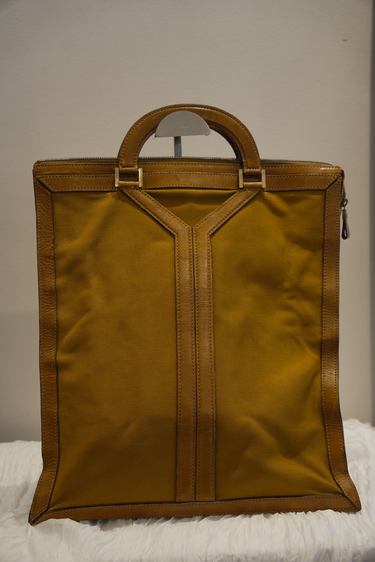 Yves Saint Laurent Y Line Leather Trim Canvas Tote Handbag