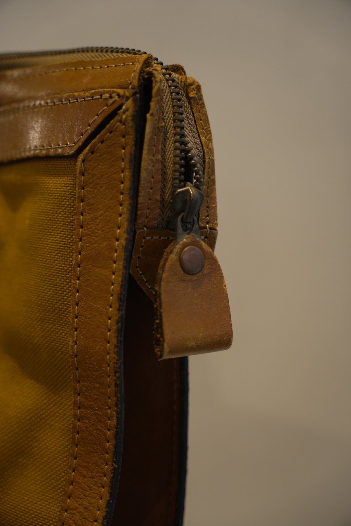 Yves Saint Laurent Y Line Leather Trim Canvas Tote Handbag