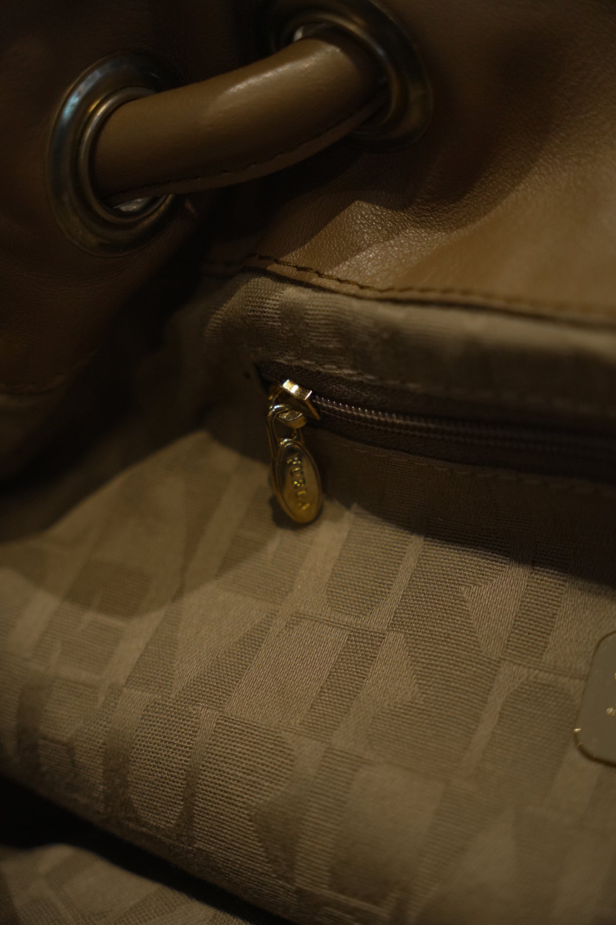 Furla Woven Tweed Leather Beige Green Handbag