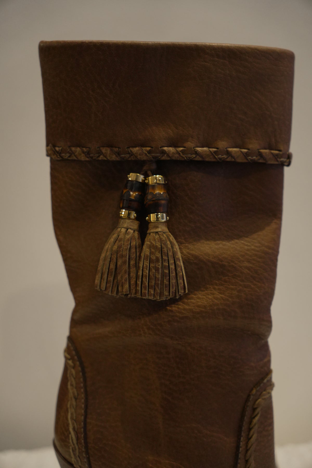 Gucci Tan Leather Boots with Bamboo Tassels Sz37