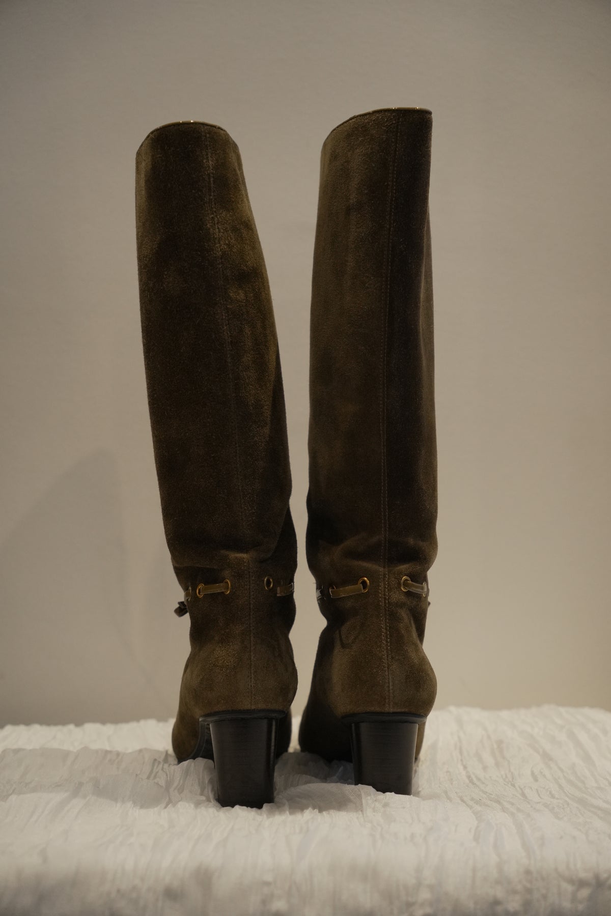 Bally Brown Suede Knee High Boots with Tassel Sz37.5