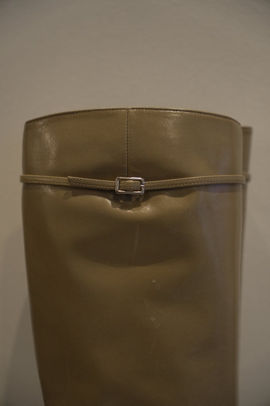 Sergio Rossi Nude Point Toe Knee High Leather Boots Sz36.5