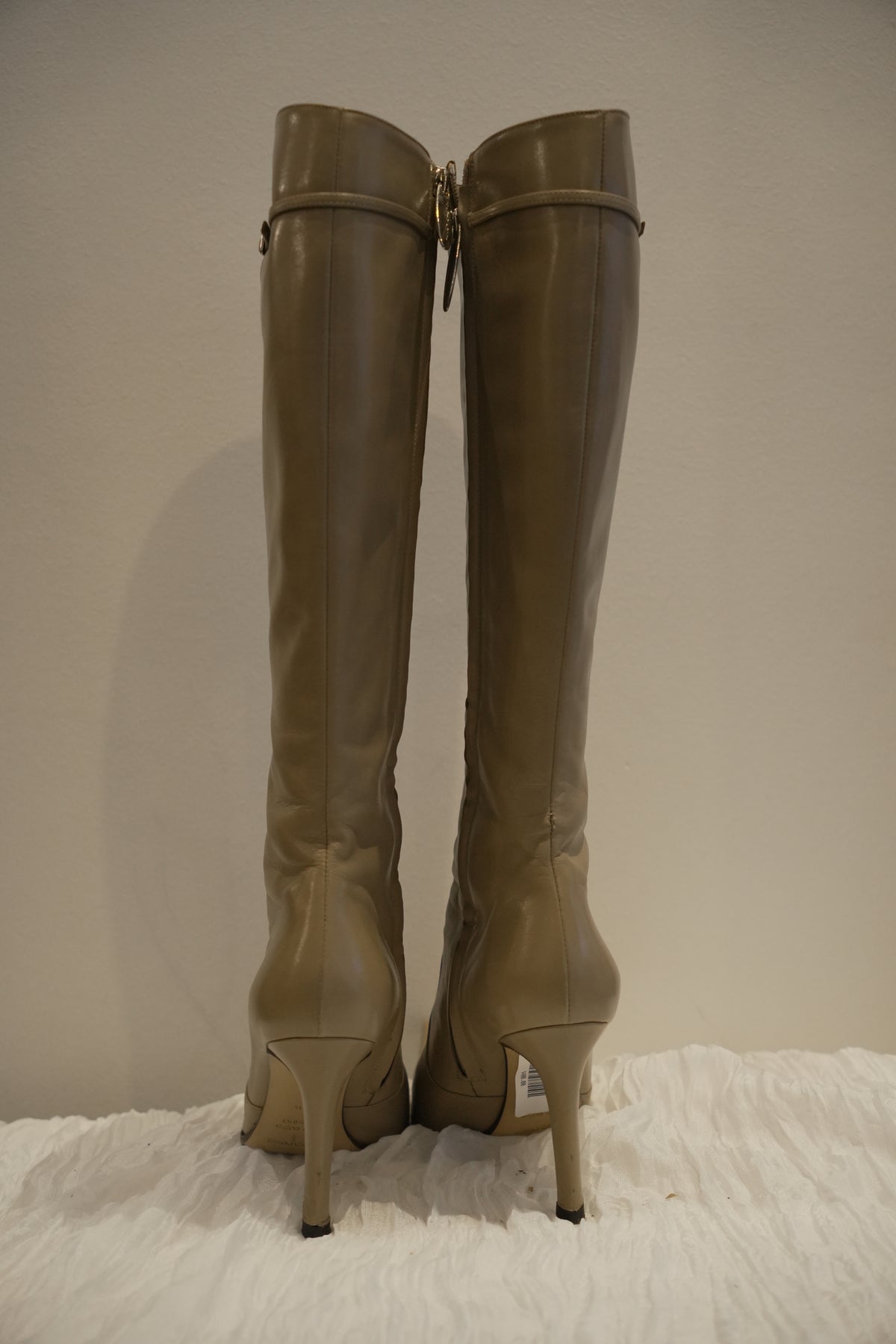 Sergio Rossi Nude Point Toe Knee High Leather Boots Sz36.5