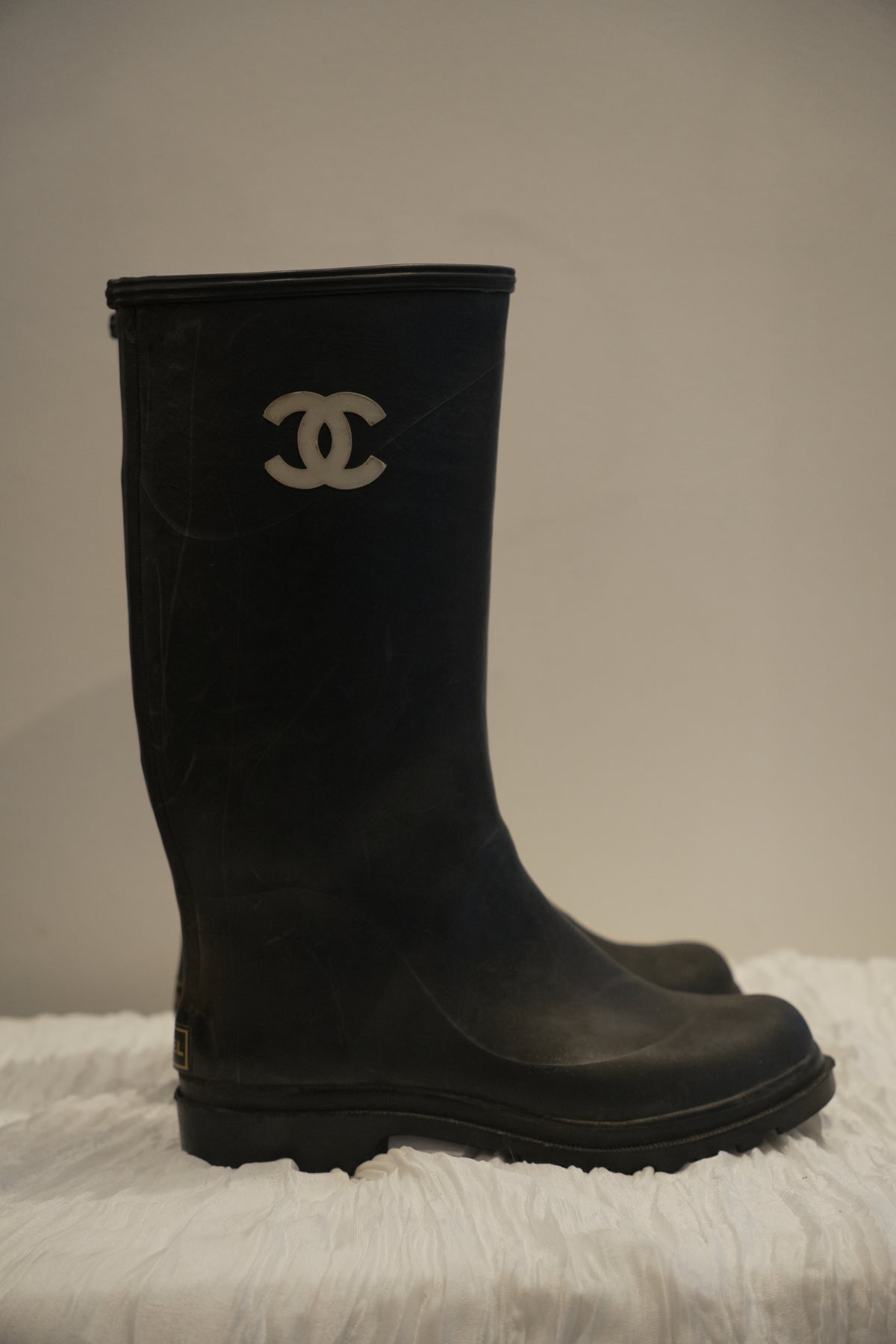 Chanel Black White Logo Rubber Gumboots