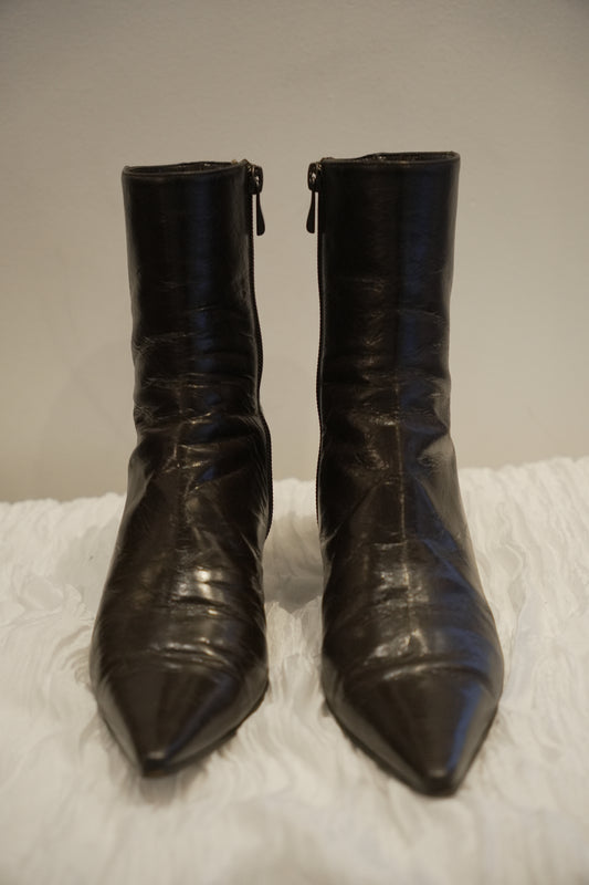 Bally Brown Point Toe Leather Boots Sz8 w Box