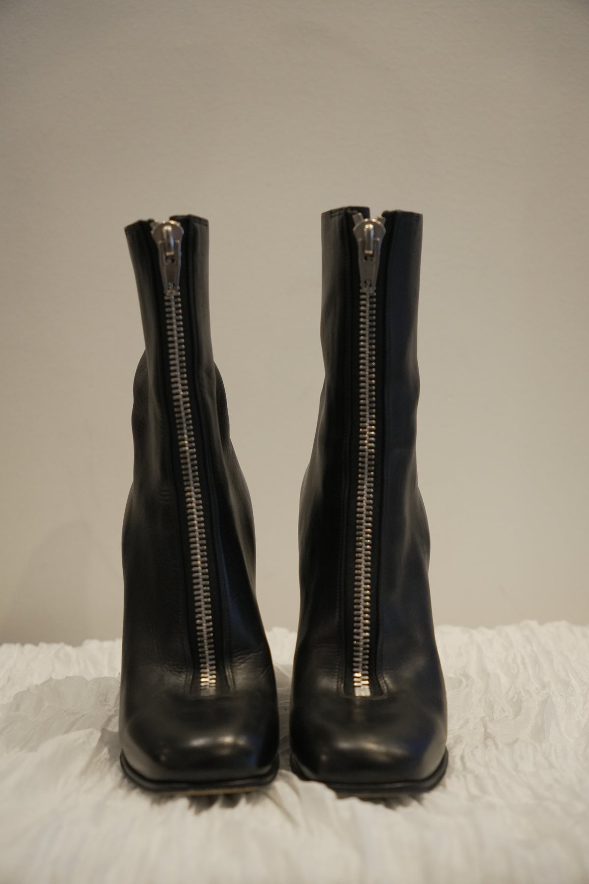 Celine Leather Black Front Zipper Wedge Boots Sz36
